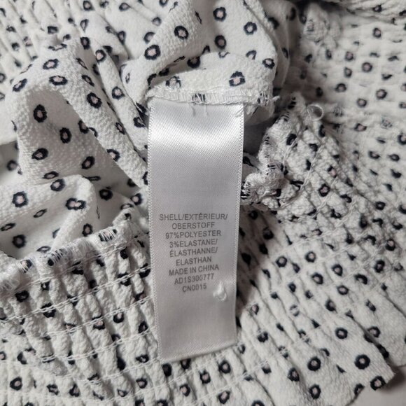 Adrianna Papell White & Black Polka Dot Smocked Hem Cap Sleeve Blouse Size M - Picture 3 of 9